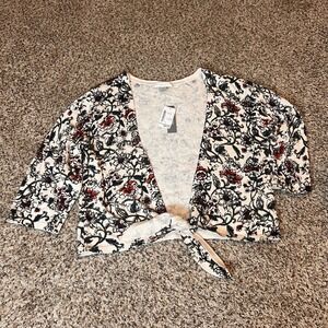 Christopher & Banks Petite Floral Tie Front Cardigan,‎ 3/4 Sleeve, Elegant
